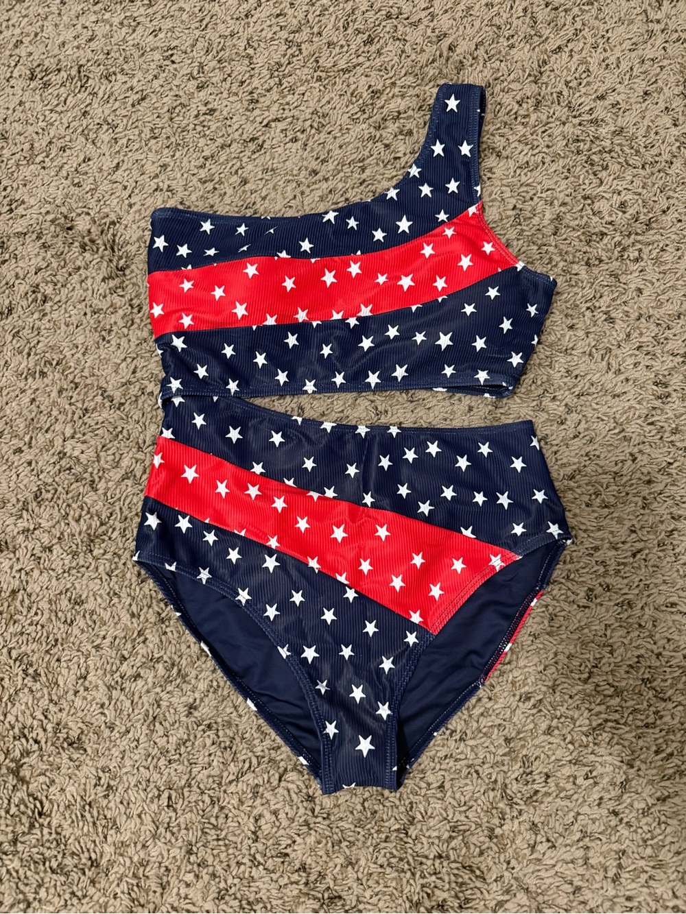 Pink Lily Navy & Red Star One-Shoulder One-Piece Swim
